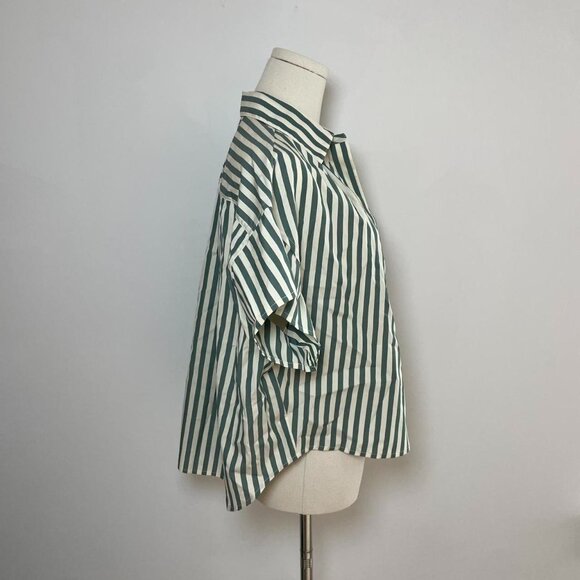 Rag Bone Martha Short Sleeve Poplin Shirt in Green Stripe | Women’s Size Small - Picture 2 of 5
